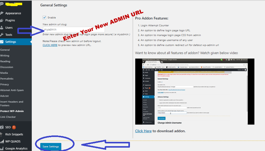 Protect Your Admin Plugin Setting